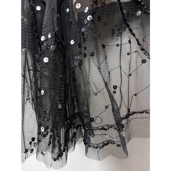 Teri Jon Rickie Freeman Sequin Overlay Formal Dress w/ Feathers Black 4 - Picture 6 of 14